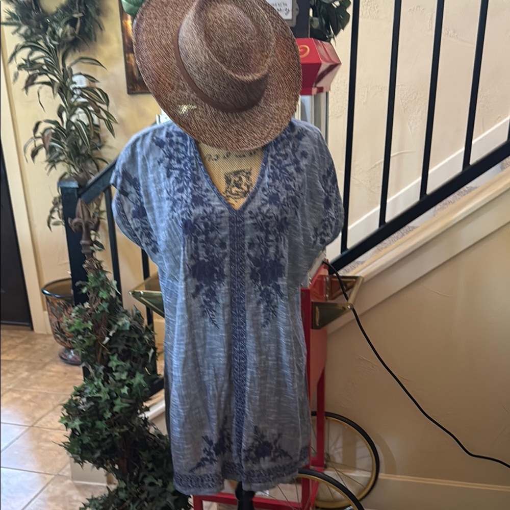 Kyla Seo Boxy Blue Mini Tunic Dress with Relaxed Short Sleeves